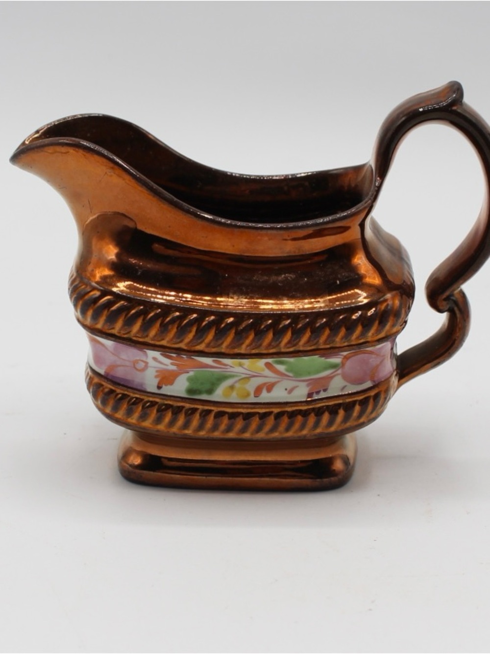 Antique Copper Luster Creamer Hand Painted Floral Band